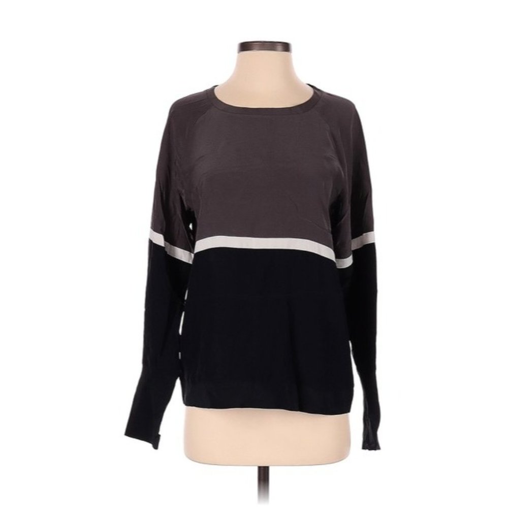Elaine Kim Blackgraywhite Color Blocked Silk Blouse XS